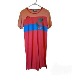 Vintage 1980s Gepetto Women's Embellished Palm Tree T-Shirt Dress OS